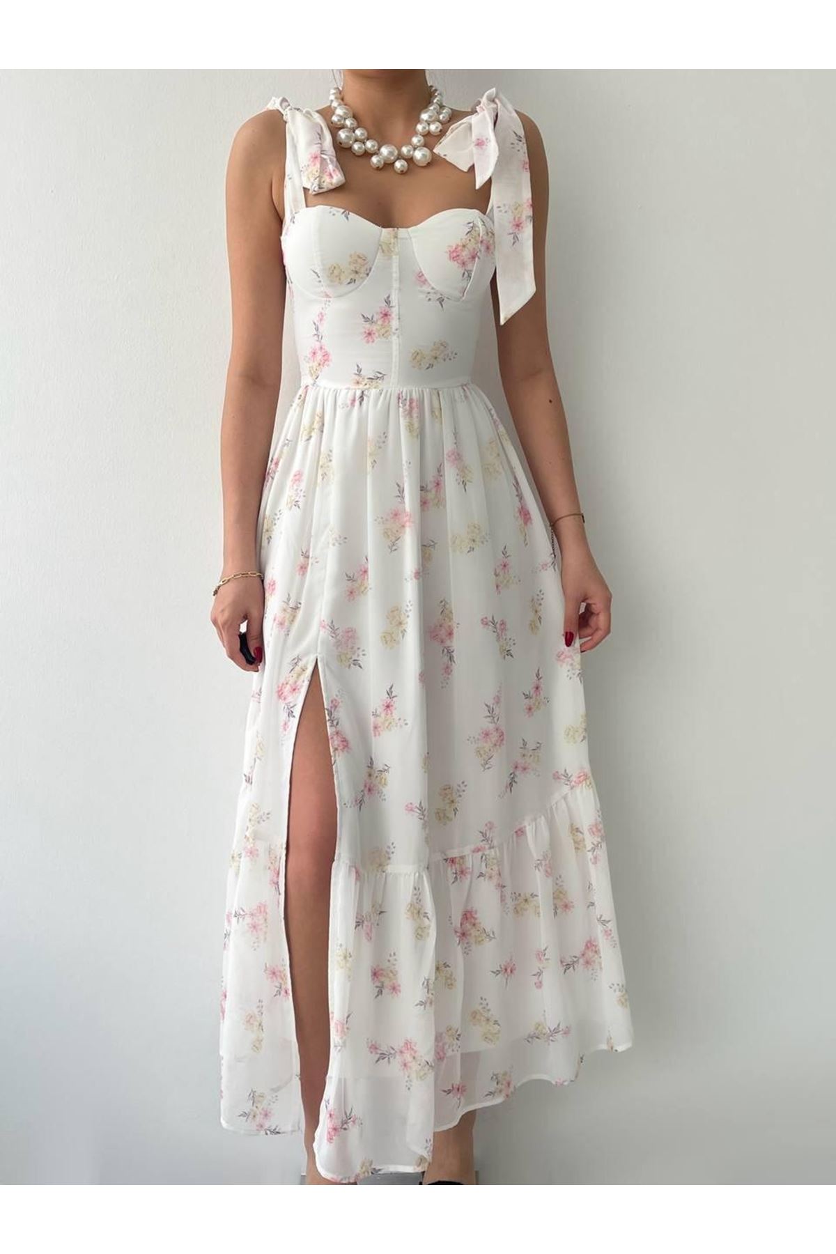 Roseta Bağlamalı Midi Elbise