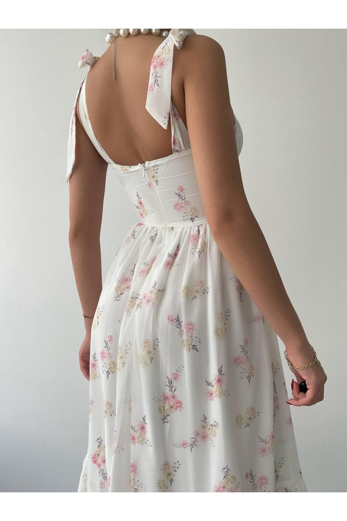 Roseta Bağlamalı Midi Elbise