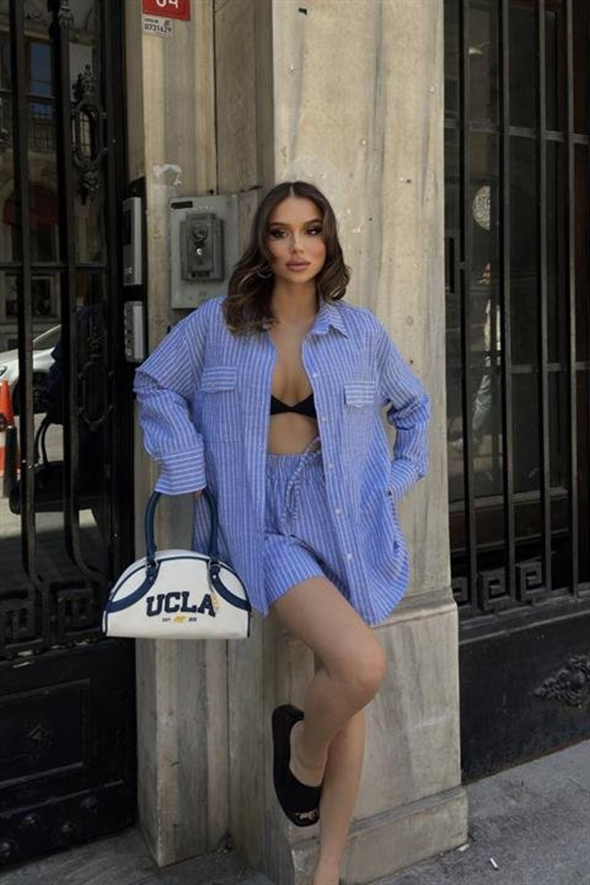 Stacy Çizgili Şort Takım 9801-0025