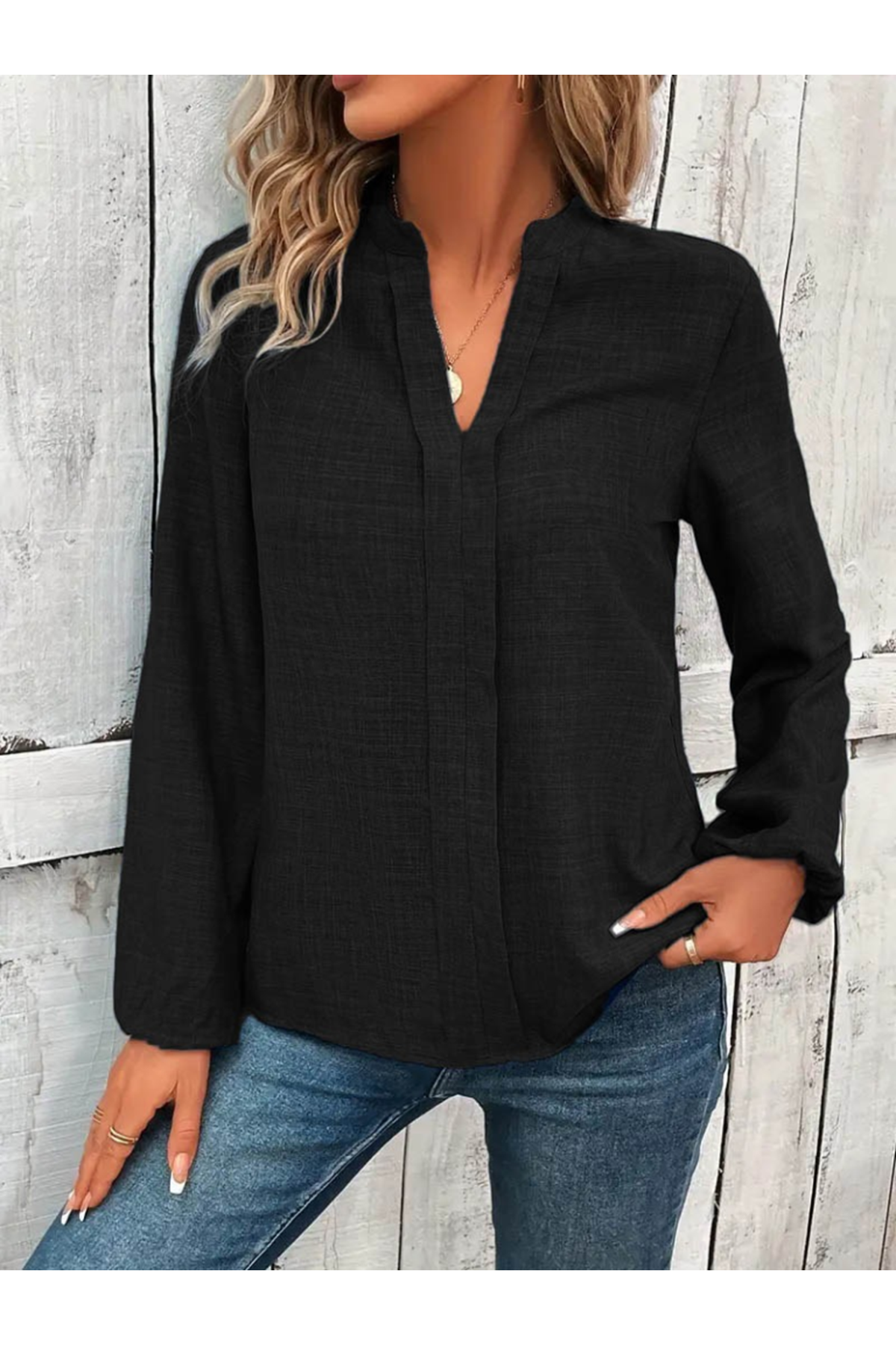 Kadın Uzun Kollu Hakim Yaka Bluz
