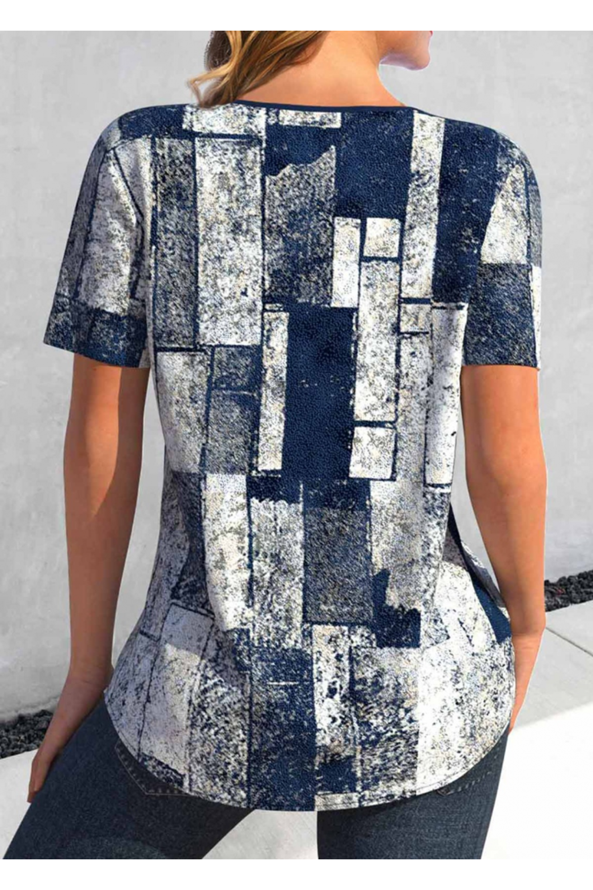 Kadın Kısa Kollu Yakası Bağcıklı Kuş Gözü Detay Süprem Bluz