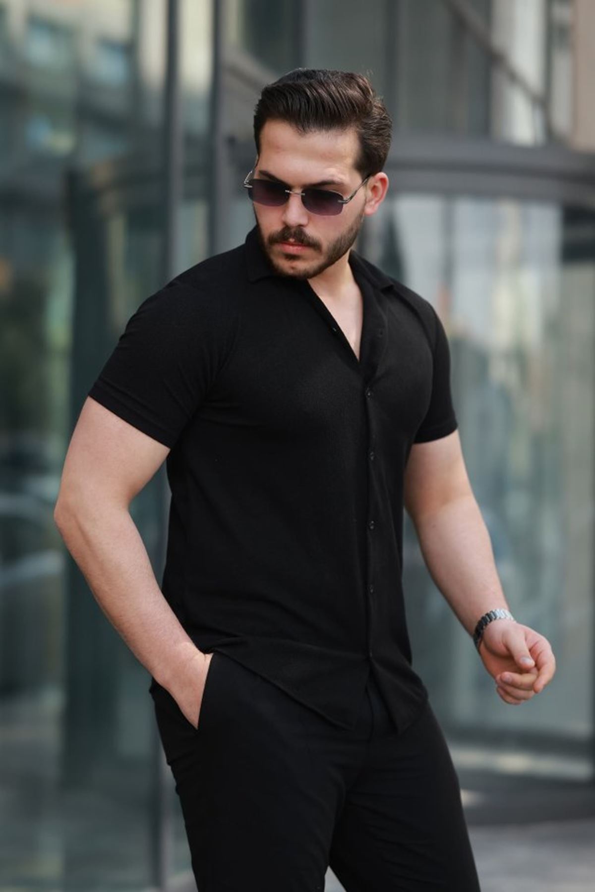 Erkek Kısa Kollu örme Kumaş Pamuklu Gömlek