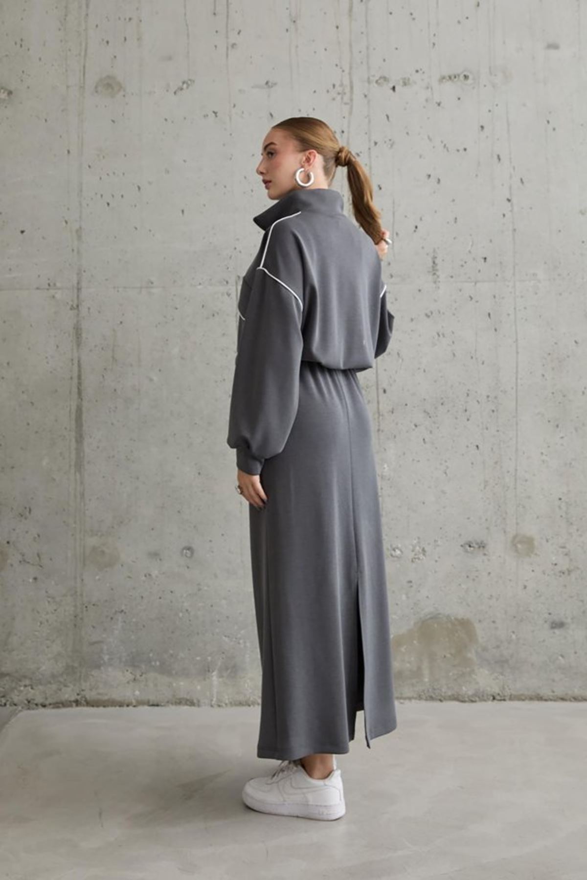 Füme Biyeli Sweatshirt Ve Etek Takım