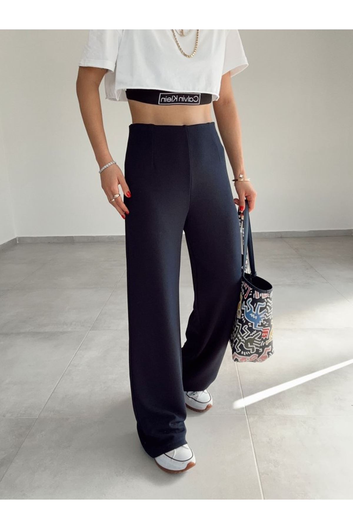 Kadın Krep Kumaş Gipe Detay Palazzo Pantolon