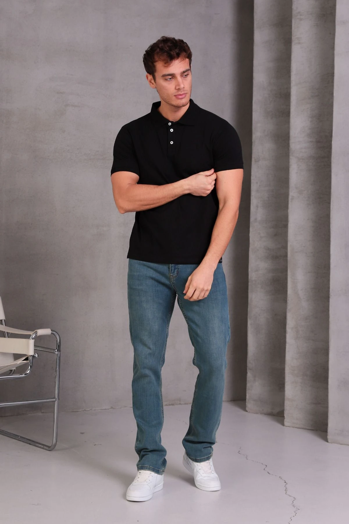 Erkek Slim Fit Pamuklu Yumuşak Doku Nefes Alan Kumaş Yakalı Tişört