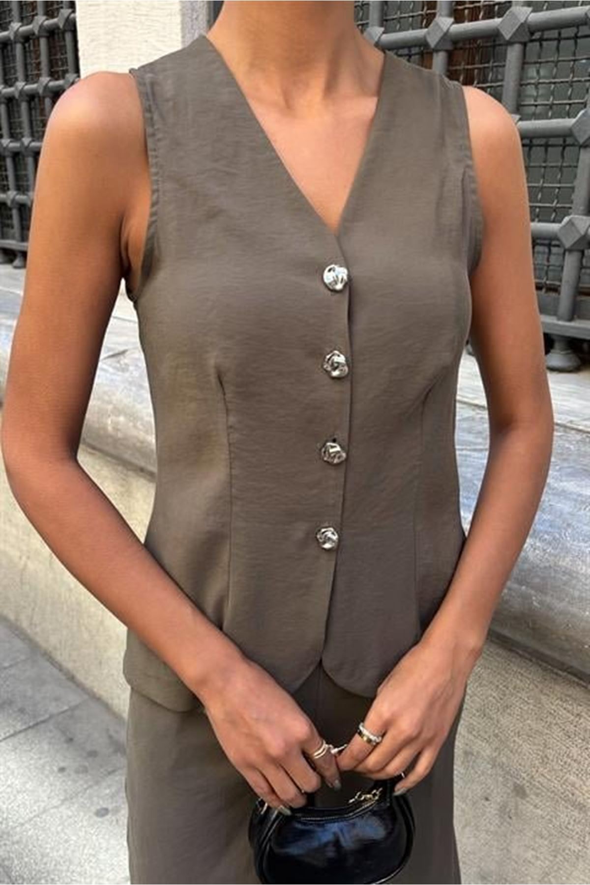 Arkası Bağcıklı Yelek Plazza Pantolon Modal Takım 10202-08