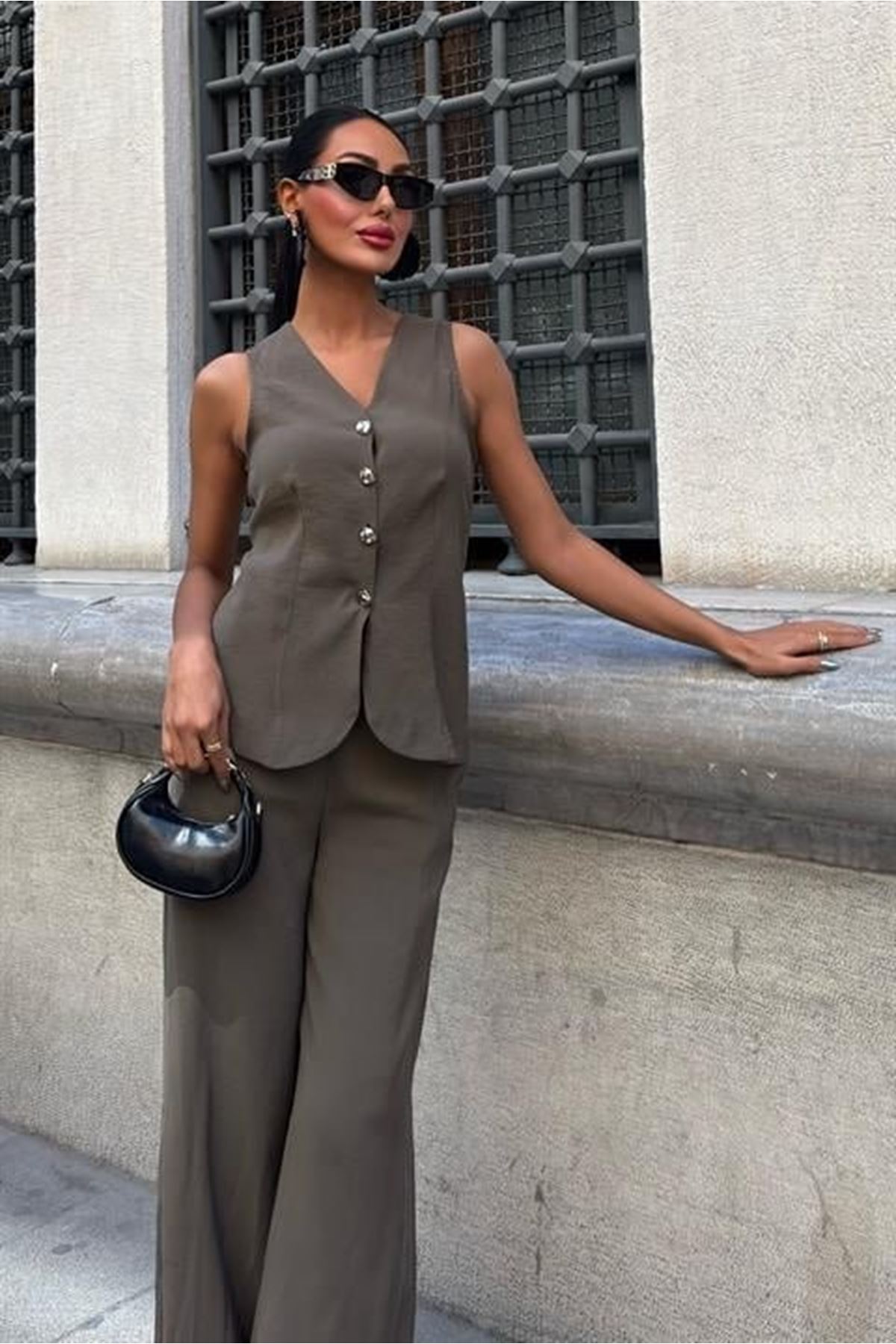 Arkası Bağcıklı Yelek Plazza Pantolon Modal Takım 10202-08