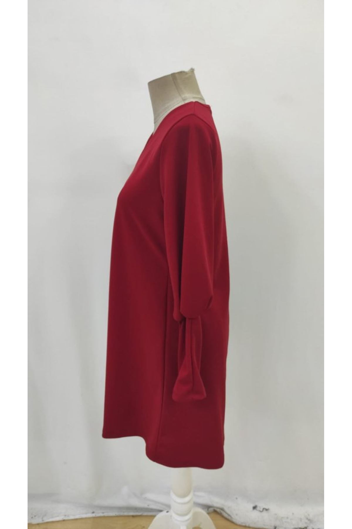 Kadın Uzun Kollu V Yakalı Kısa Ithal Krep Elbise