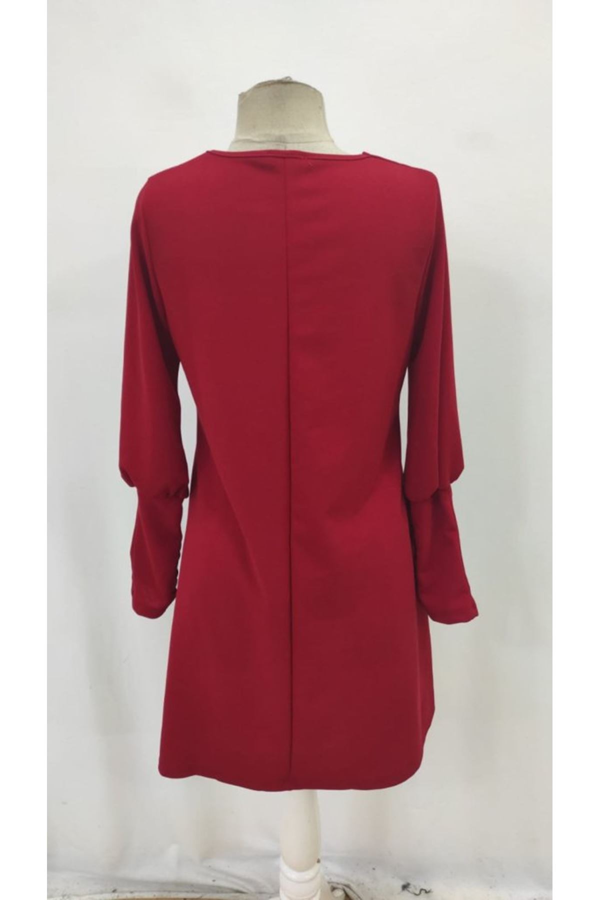 Kadın Uzun Kollu V Yakalı Kısa Ithal Krep Elbise