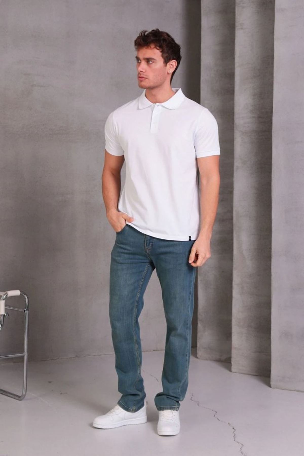 Erkek Slim Fit Pamuklu Yumuşak Doku Nefes Alan Kumaş Yakalı Tişört