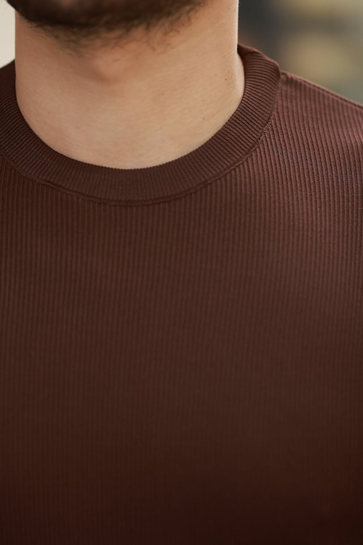 Erkek Bisiklet Yaka Jakarlı Kısa Kollu Tshirt