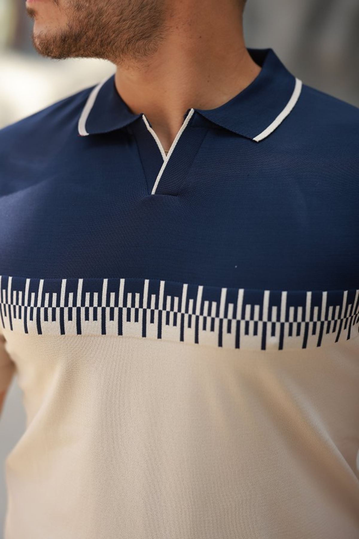 Erkek Hemşire Yaka çift Renk Kısa Kollu Tişört