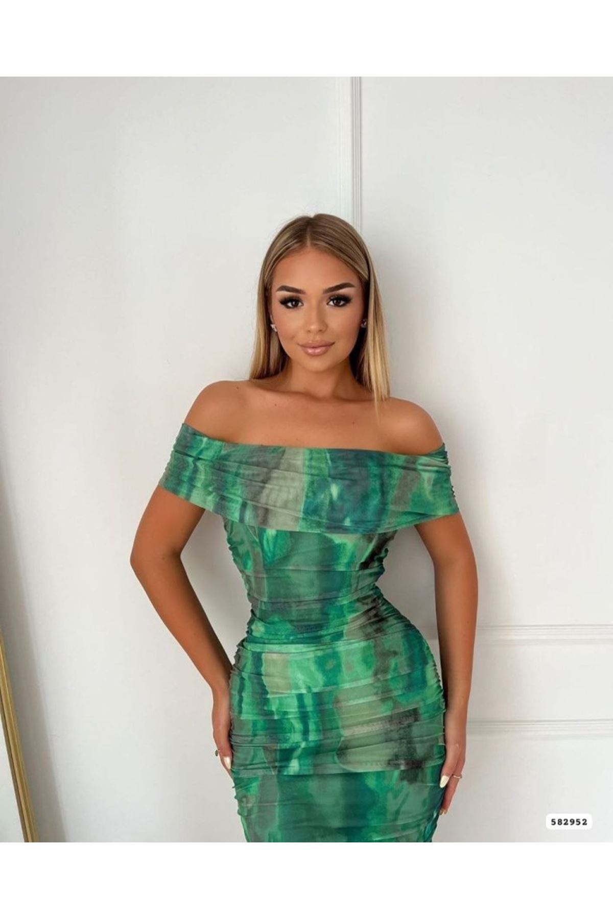 Kadın Madonna Yaka Tül Elbise