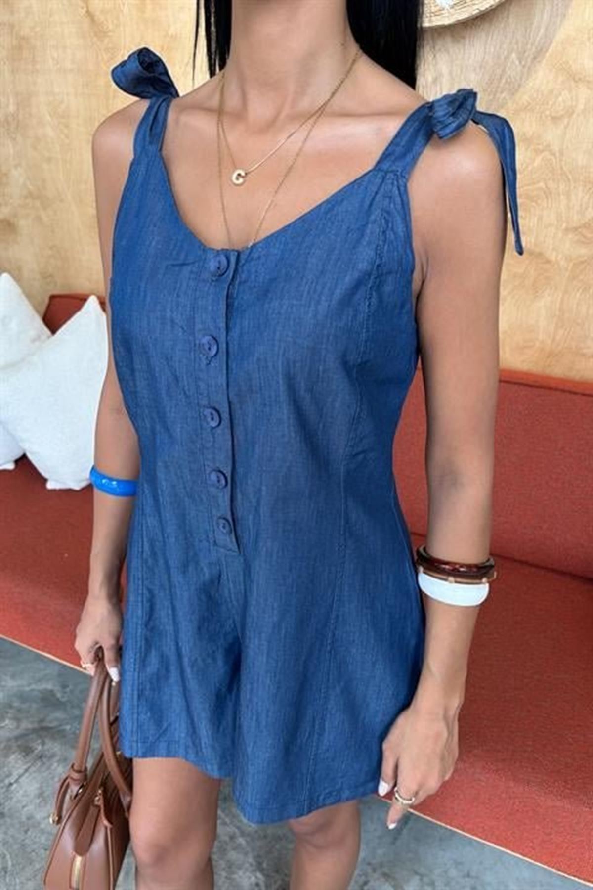 Tensel Denim Kumaşlı Mini Tulum 1363