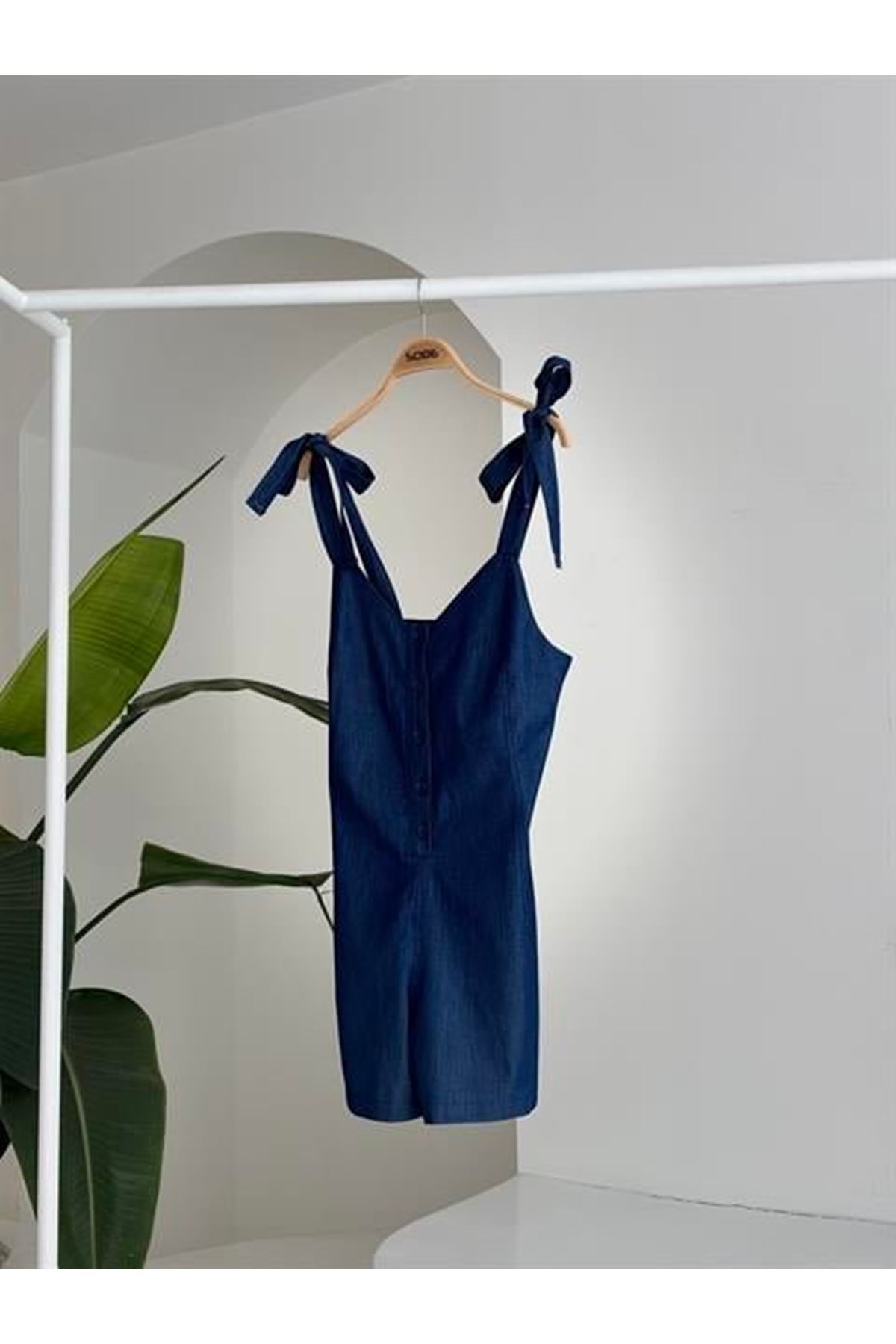 Tensel Denim Kumaşlı Mini Tulum 1363