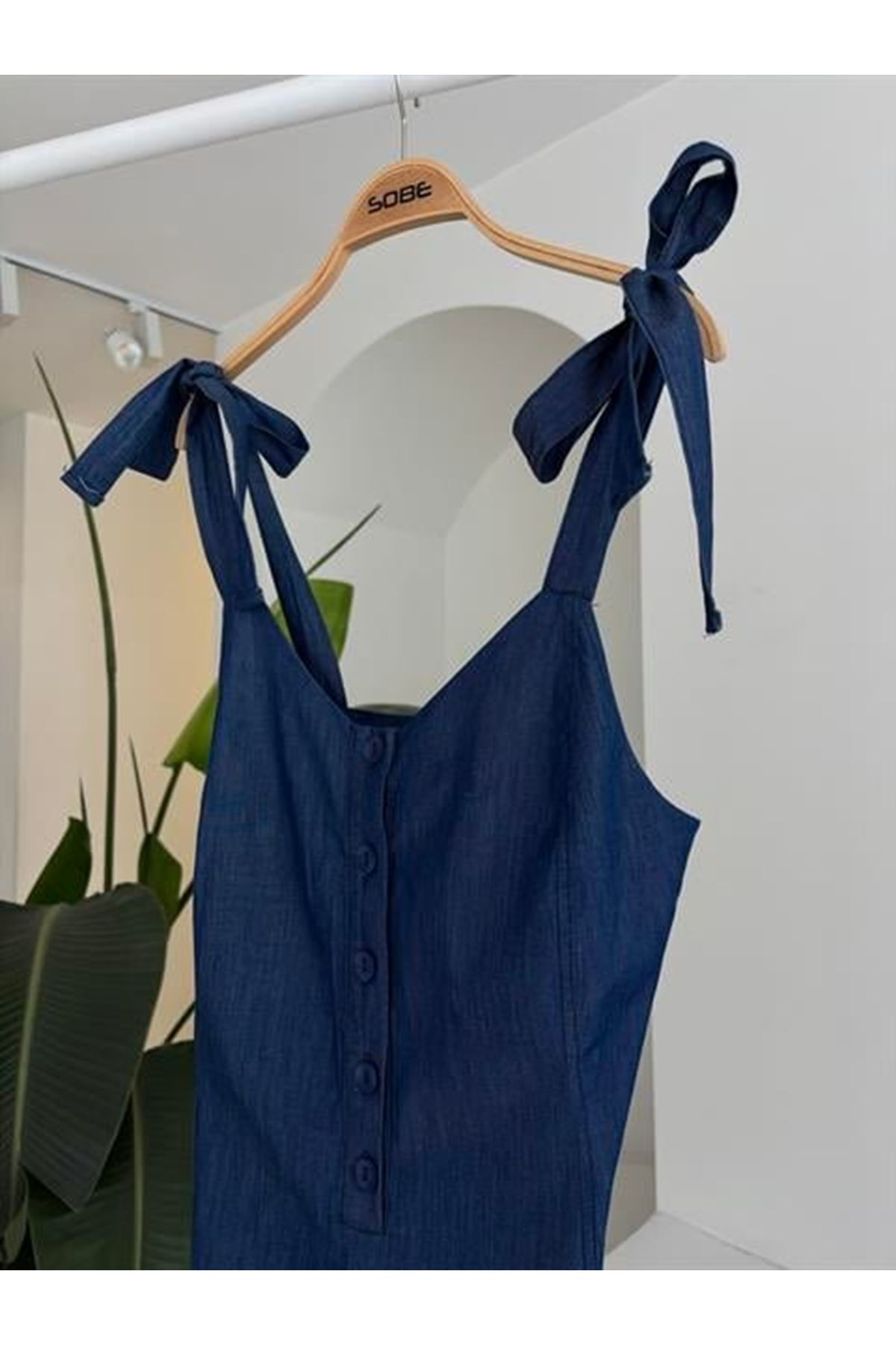 Tensel Denim Kumaşlı Mini Tulum 1363