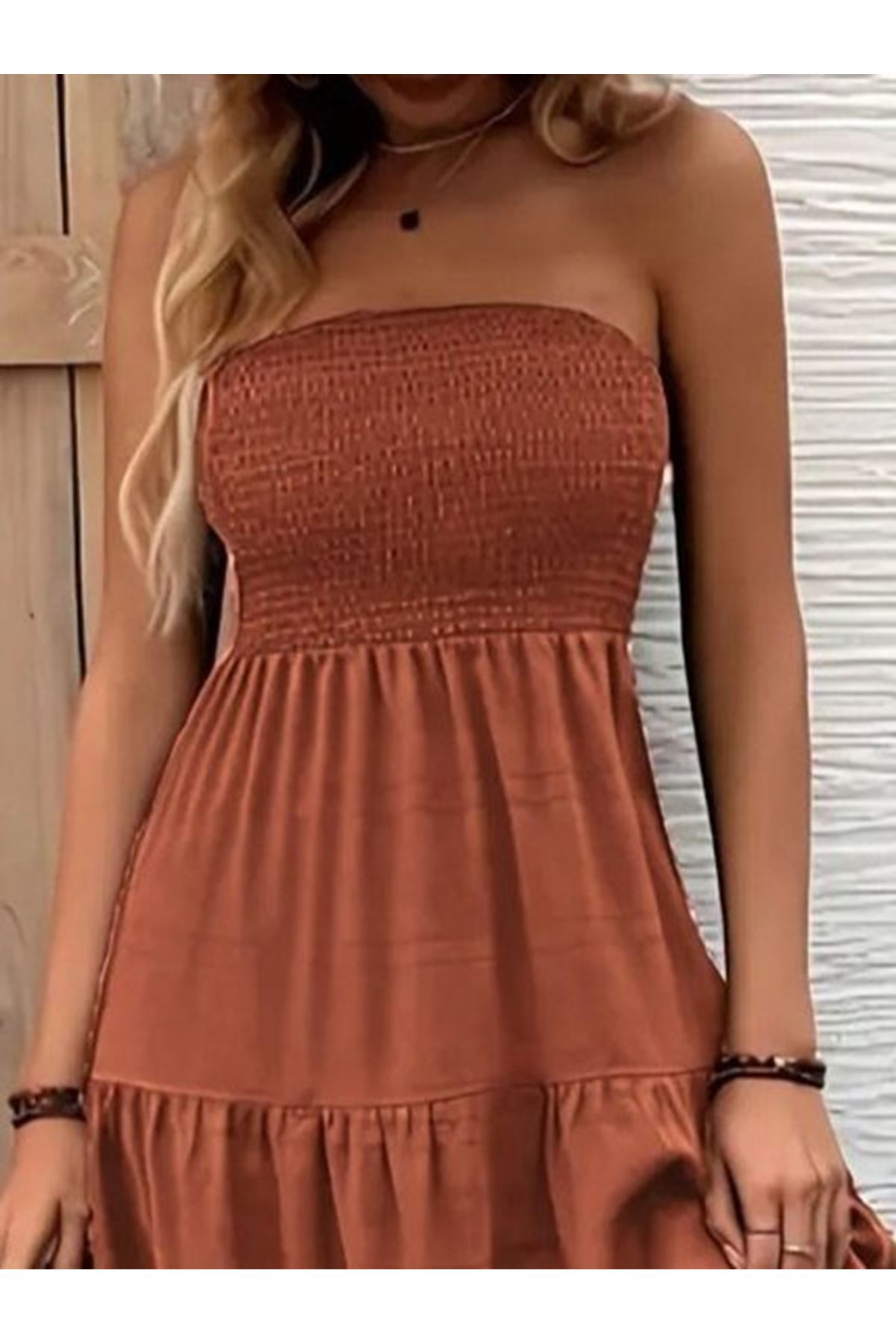 Kadın Straplez Göğüsten Lastikli Kloş Aerobin Uzun Elbise