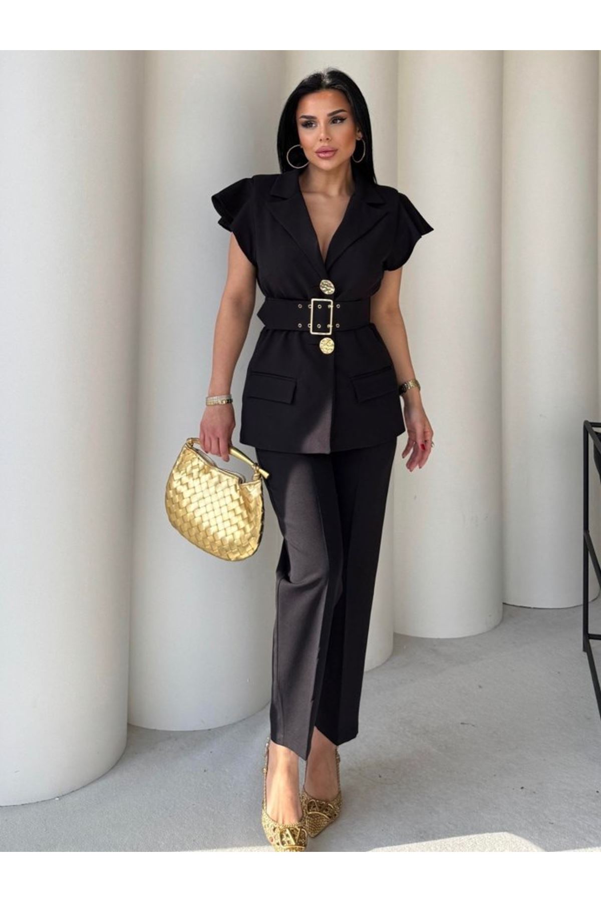 Vatkalı Yelek Pantolon İkili Takım