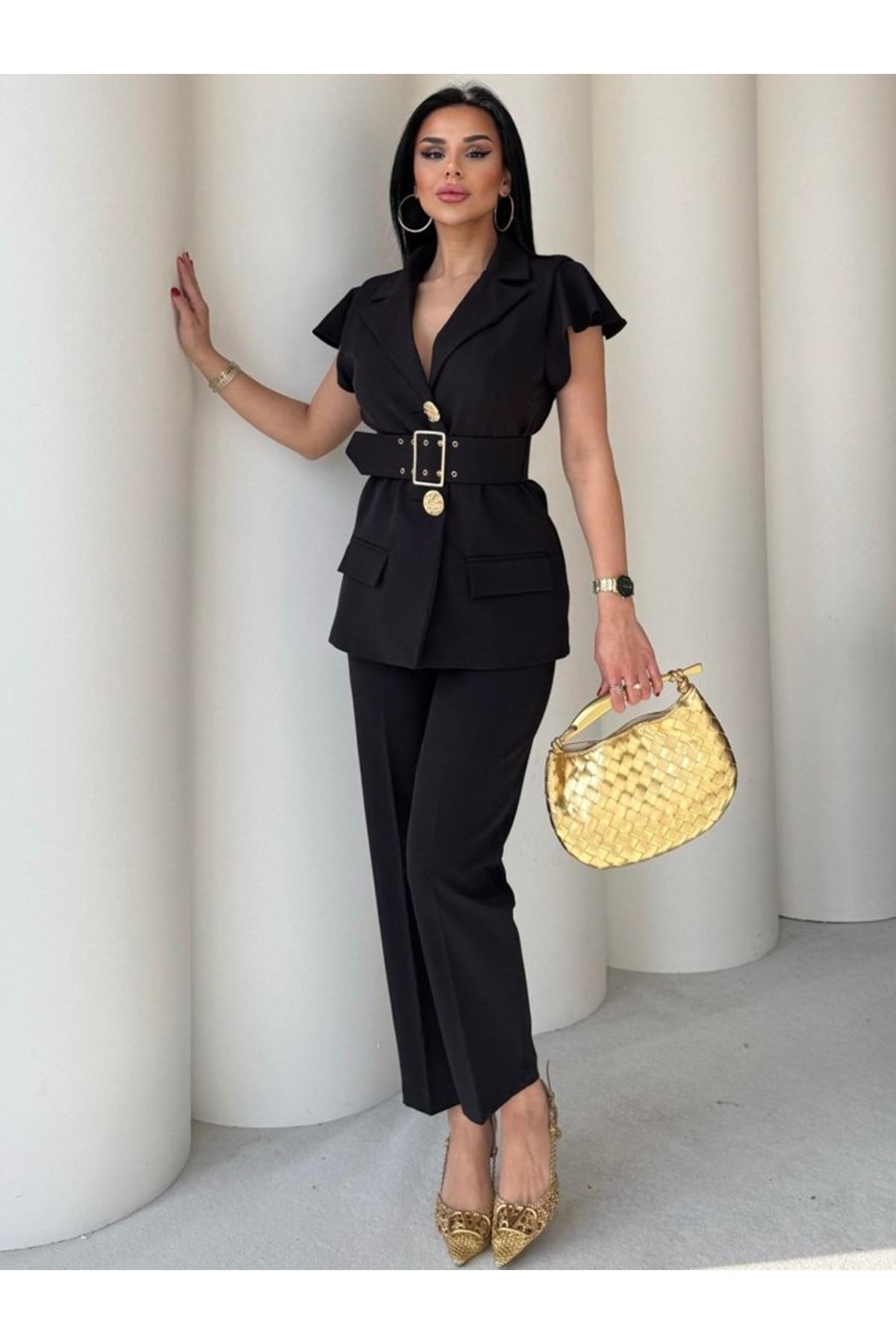 Vatkalı Yelek Pantolon İkili Takım