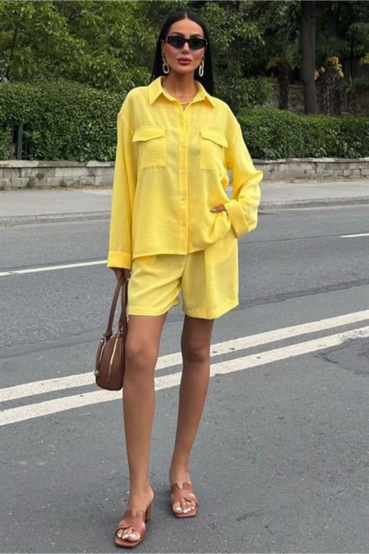 Gömlek Ve Şort Flamlı Keten Takım 10130