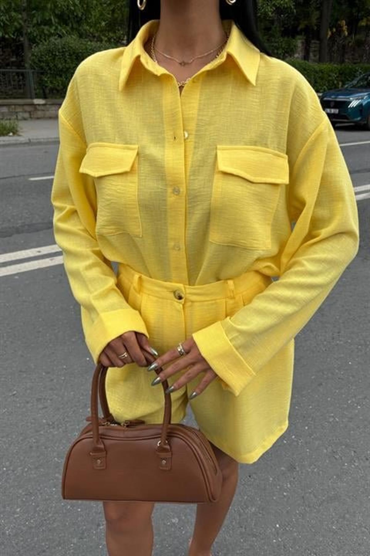 Gömlek Ve Şort Flamlı Keten Takım 10130