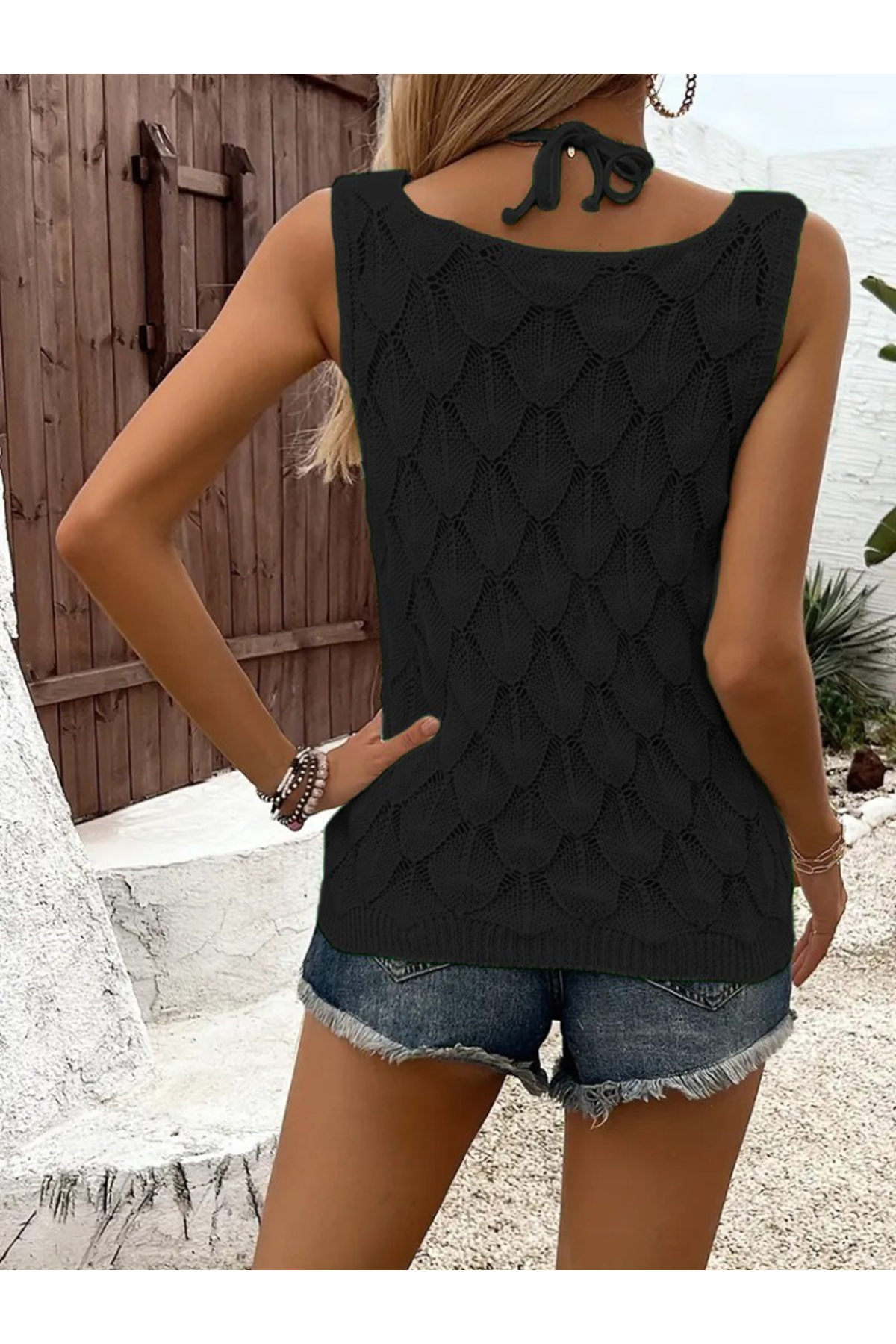 Kadın Askılı Yakalı Desenli Triko Bluz