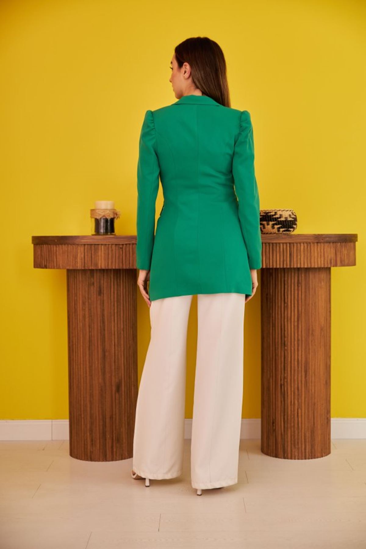 Yeşil Blazer Düğmeli Ceket