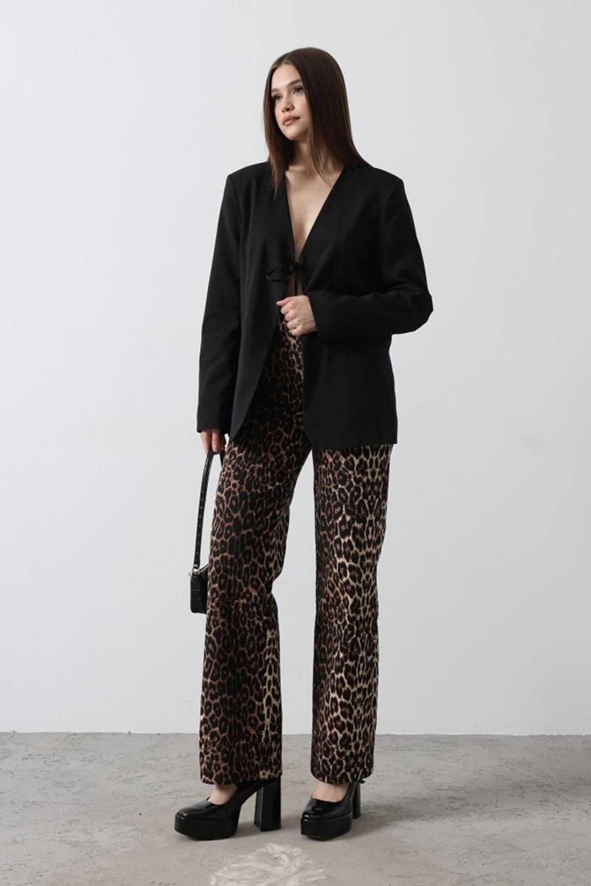 Önü Bağlamalı Blazer Ceket - Siyah