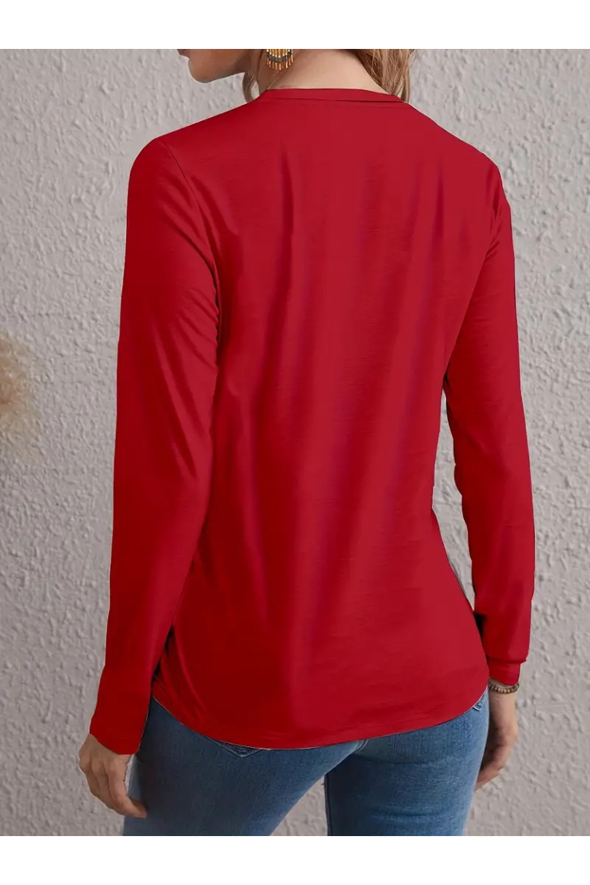 Kadın Uzun Kollu Bisiklet Yaka Ay Baskılı Viskon Bluz