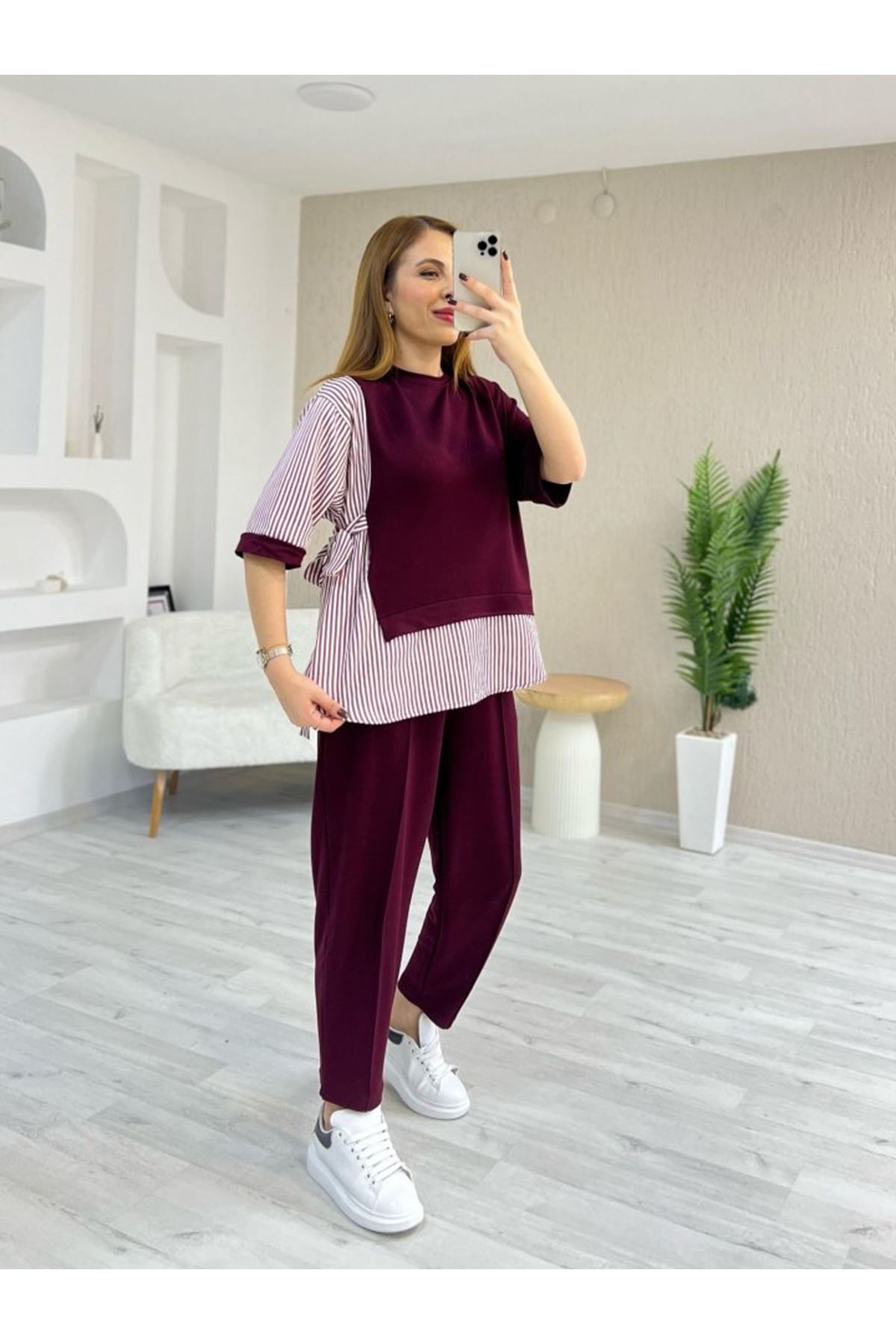 Kadın Kristal 2 Iplik Kumaş Yanları çizgili Takım