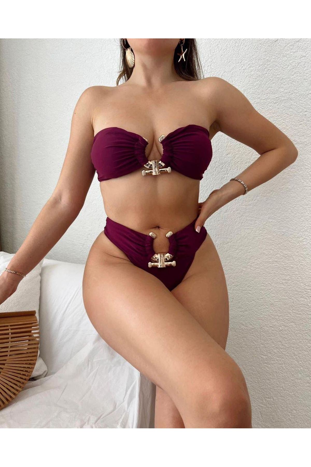 Kadın Italyan Kumaş Toka Detaylı Bikini