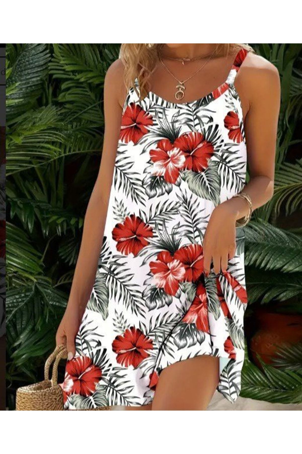 Kadın Ip Askılı çiçek Desenli Süprem Elbise