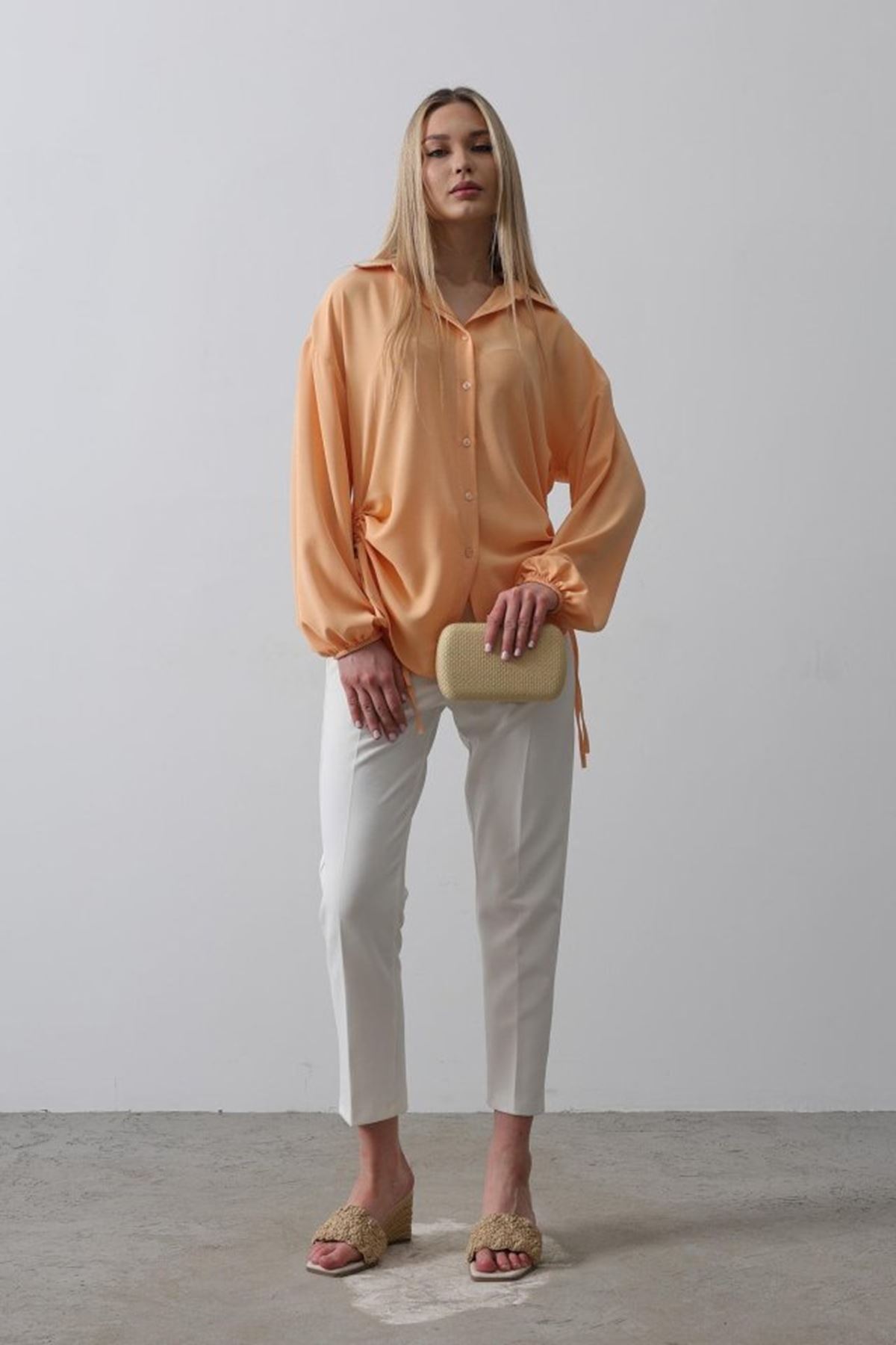 Biye Detaylı Ayrobin Gömlek - Somon