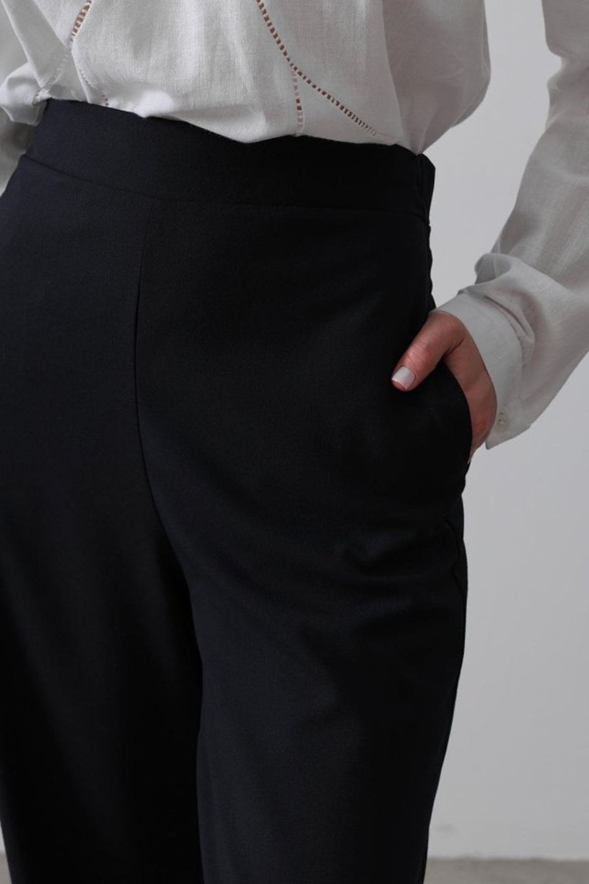 Beli Yarım Lastikli Palazzo Pantolon - Lacivert