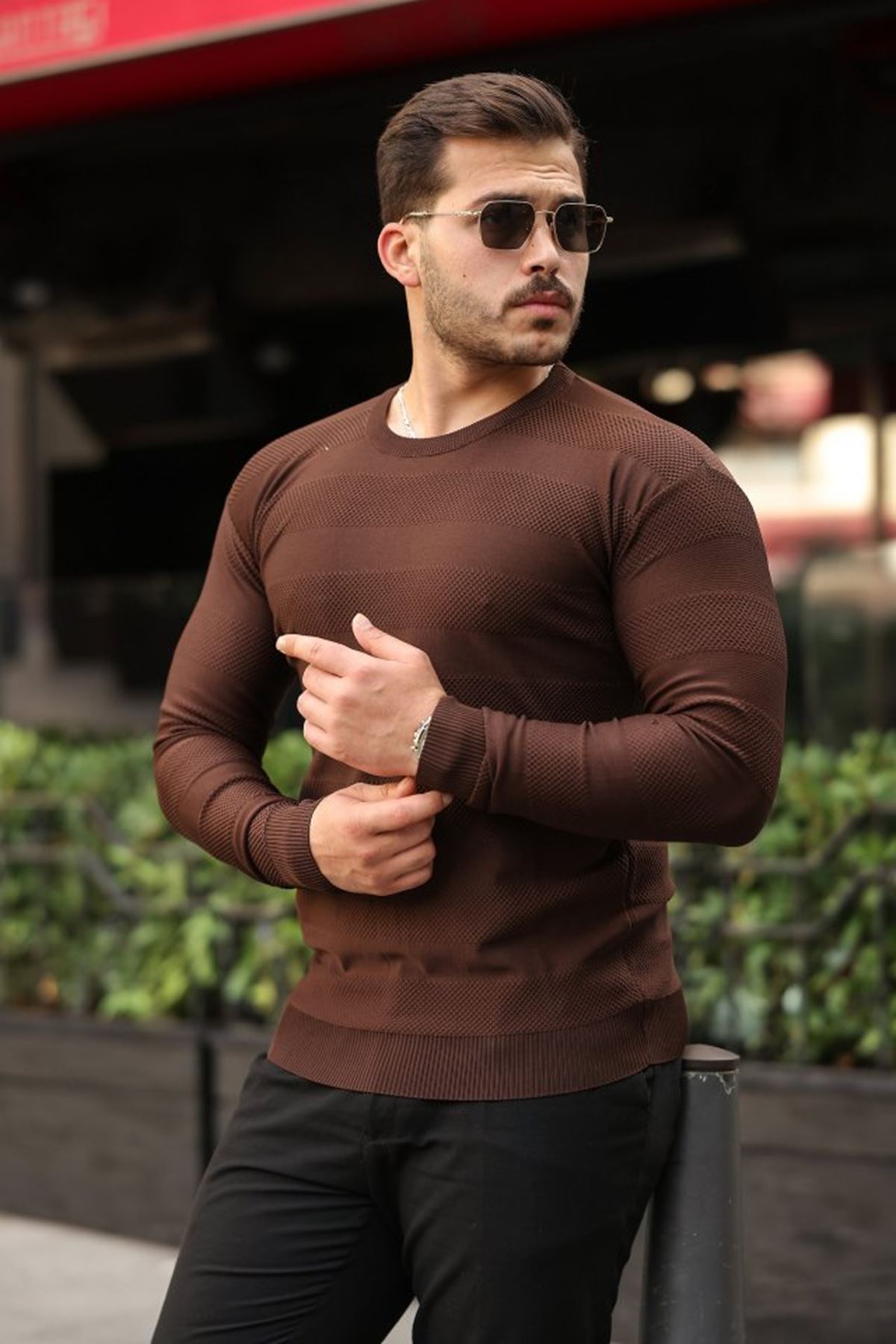 Erkek Bisiklet Yaka Uzun Kollu Triko