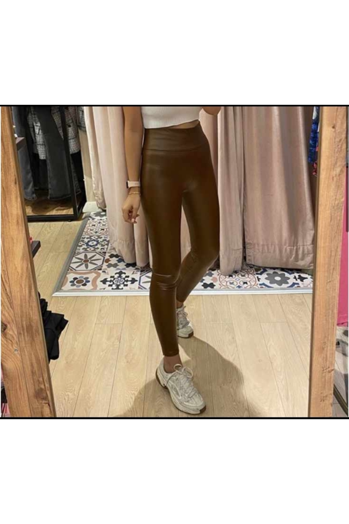 Kadın Yüksek Bel Içi şardunlu Deri Tayt