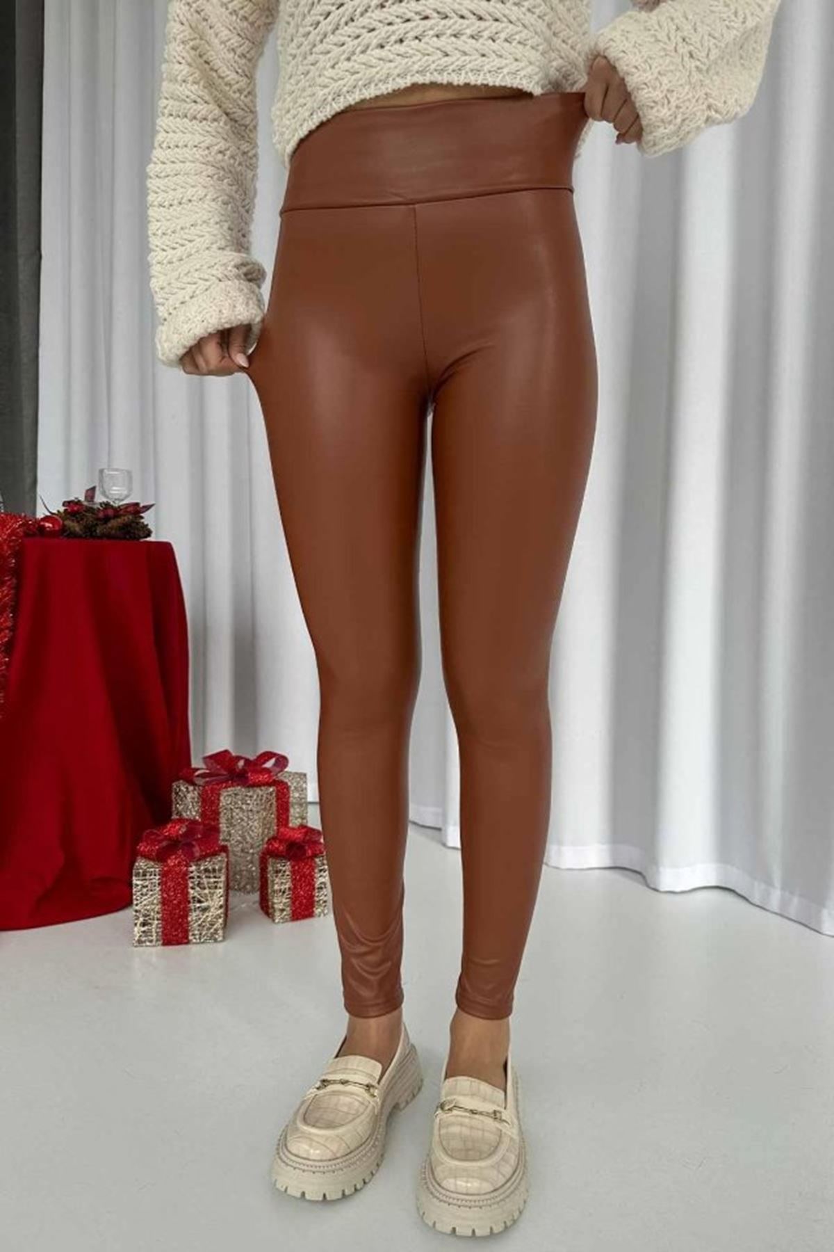 Kadın Yüksek Bel Içi şardunlu Deri Tayt