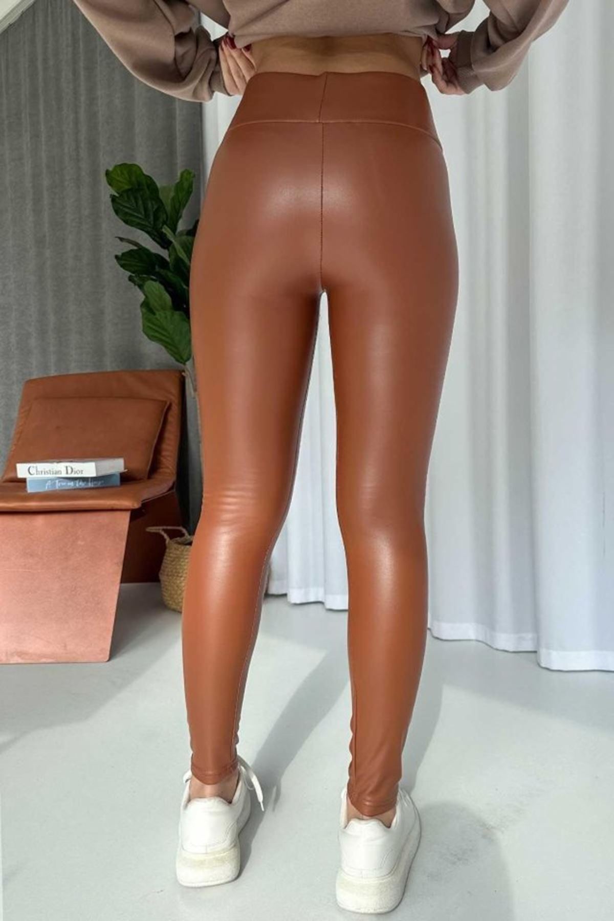 Kadın Yüksek Bel Içi şardunlu Deri Tayt