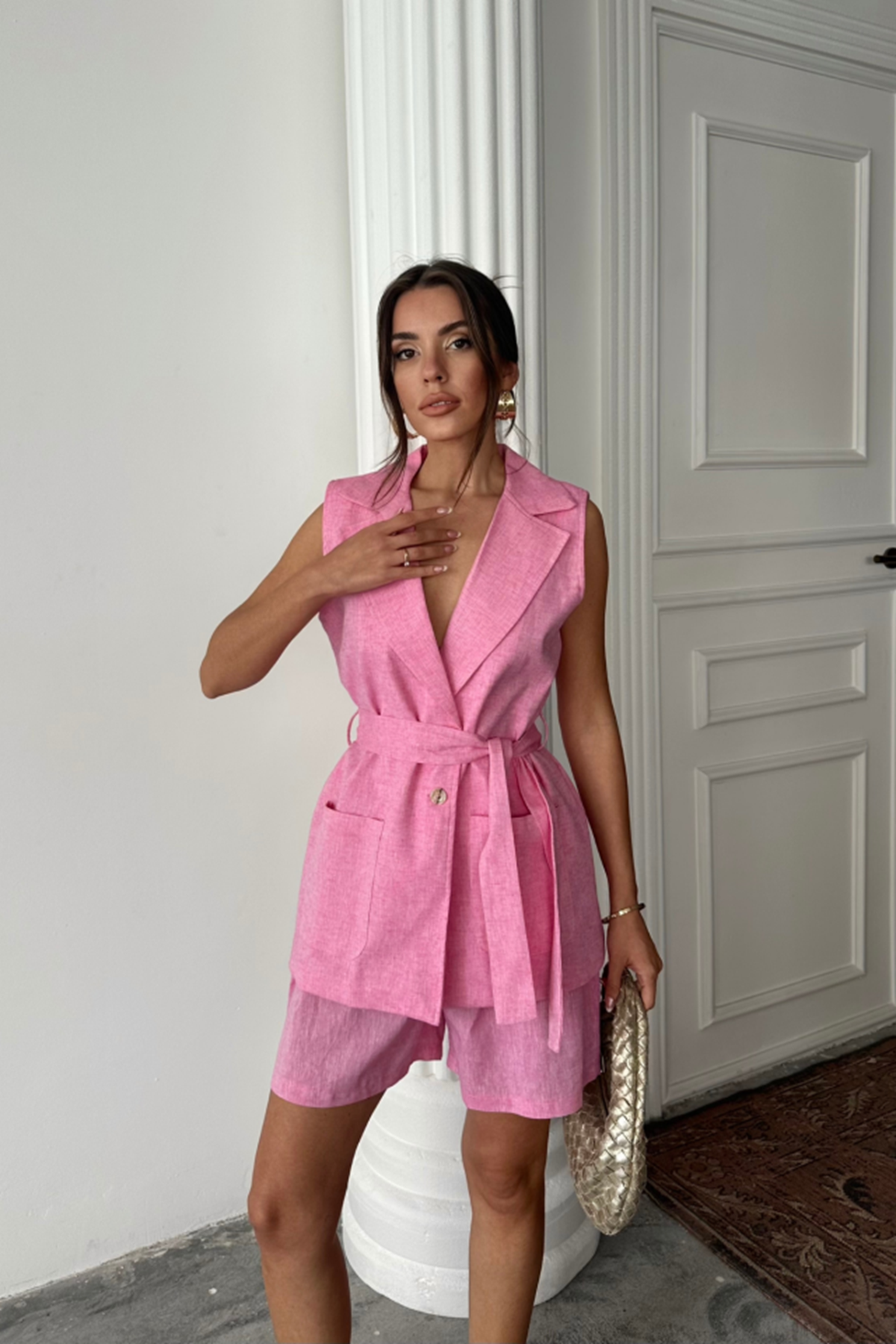 KETEN YELEK - ŞORT TAKIM - Pembe