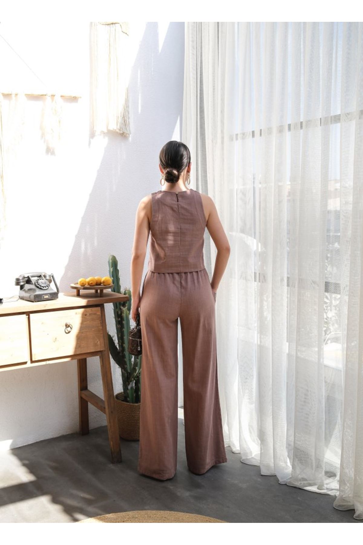 Keten Bluz Ve Pantolon İki̇li̇ Takim