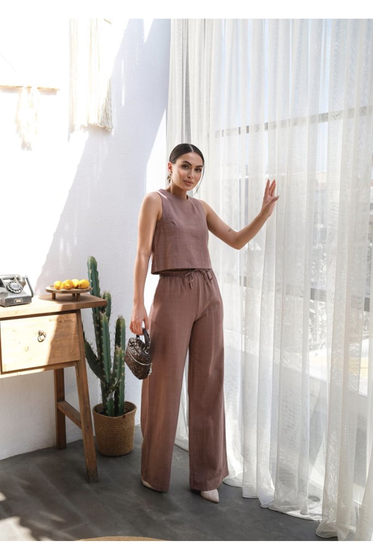 Keten Bluz Ve Pantolon İki̇li̇ Takim