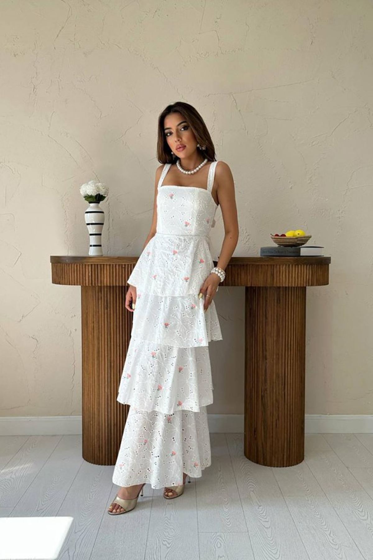 Pembe Kat Kat Arkası Bağlamalı Elbise