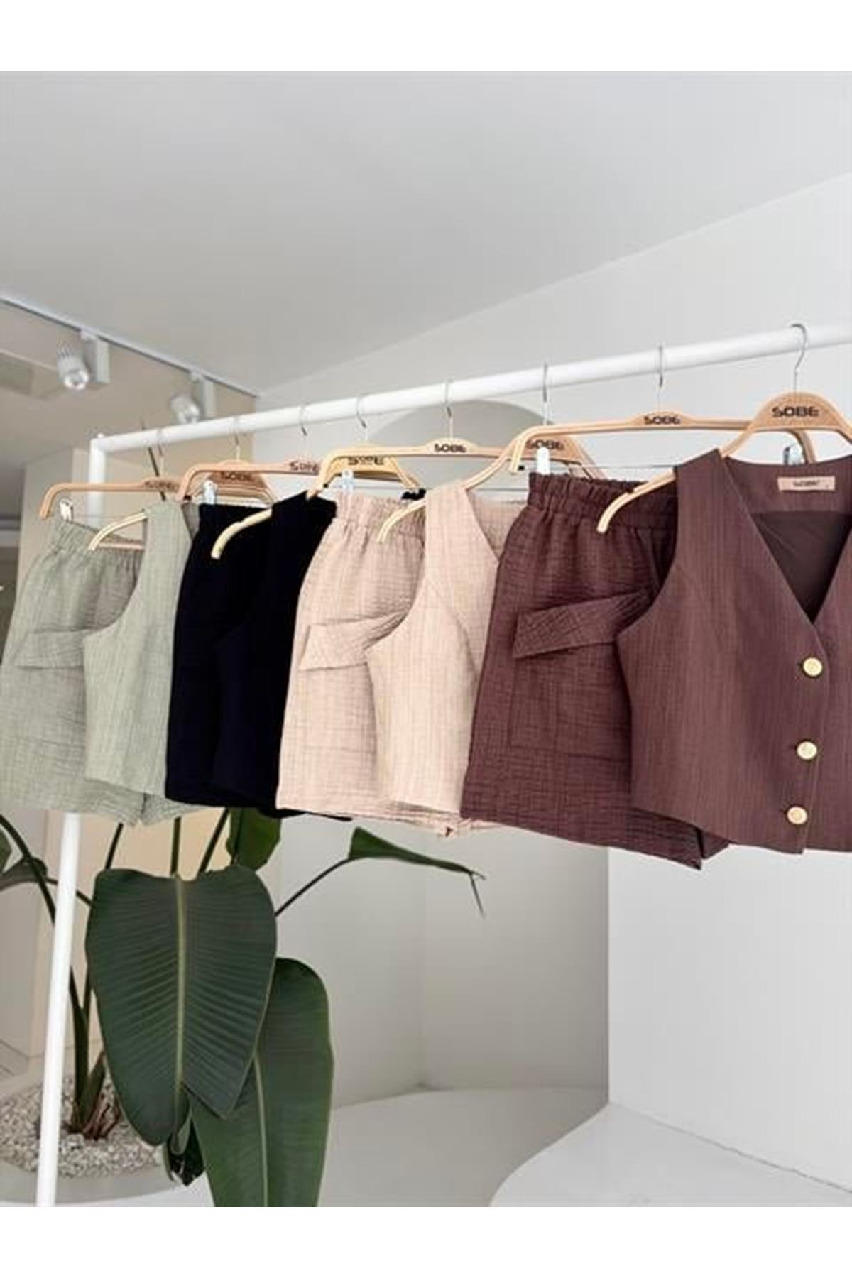 Mini Yelekli Şortlu Keten Takım 10176-08