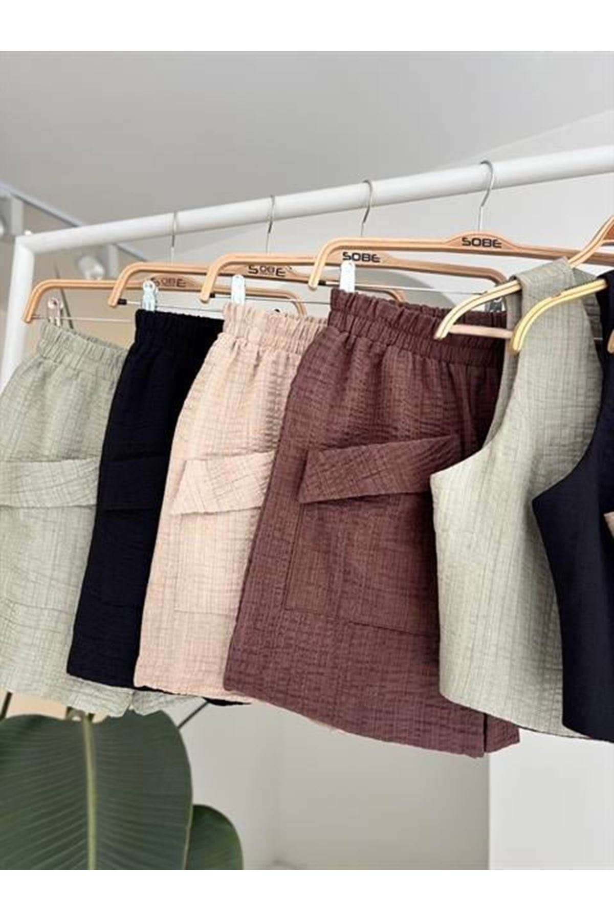 Mini Yelekli Şortlu Keten Takım 10176-08