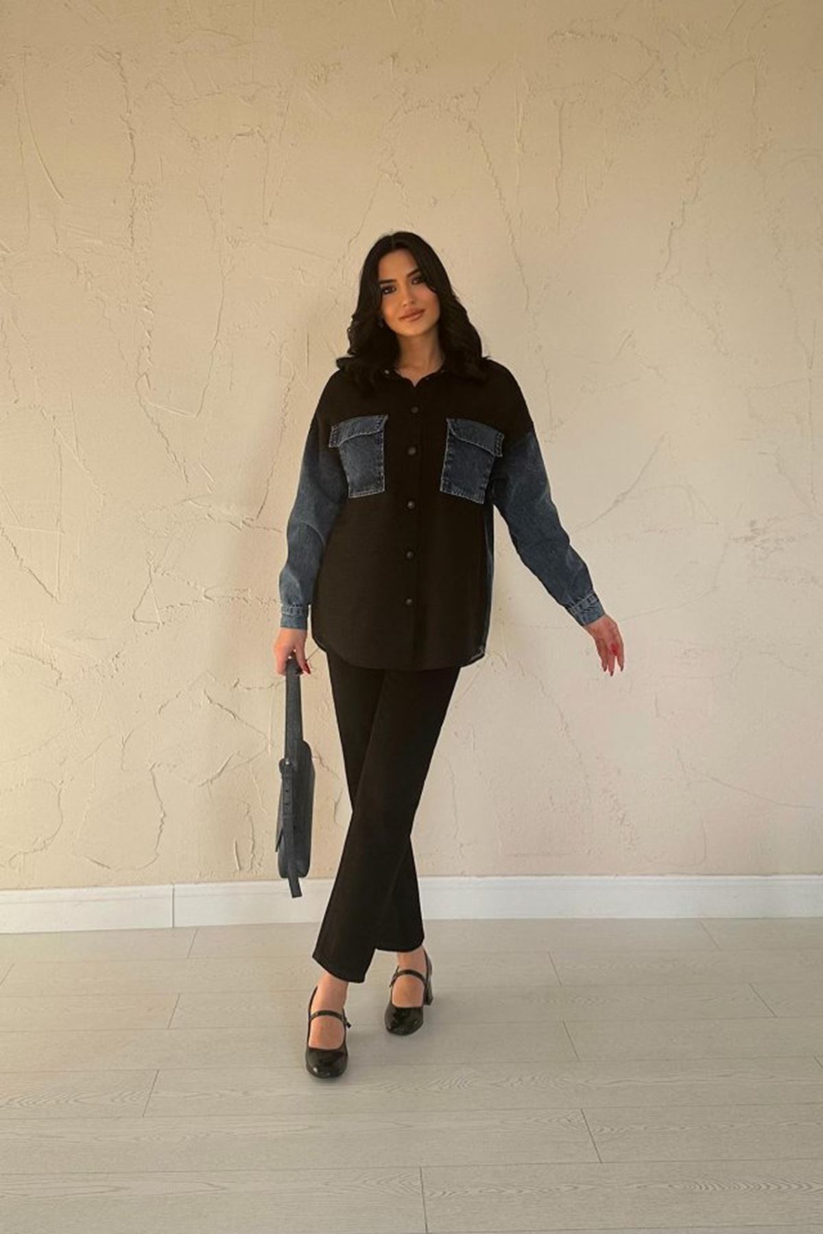 Siyah Kot Garnili Ceket