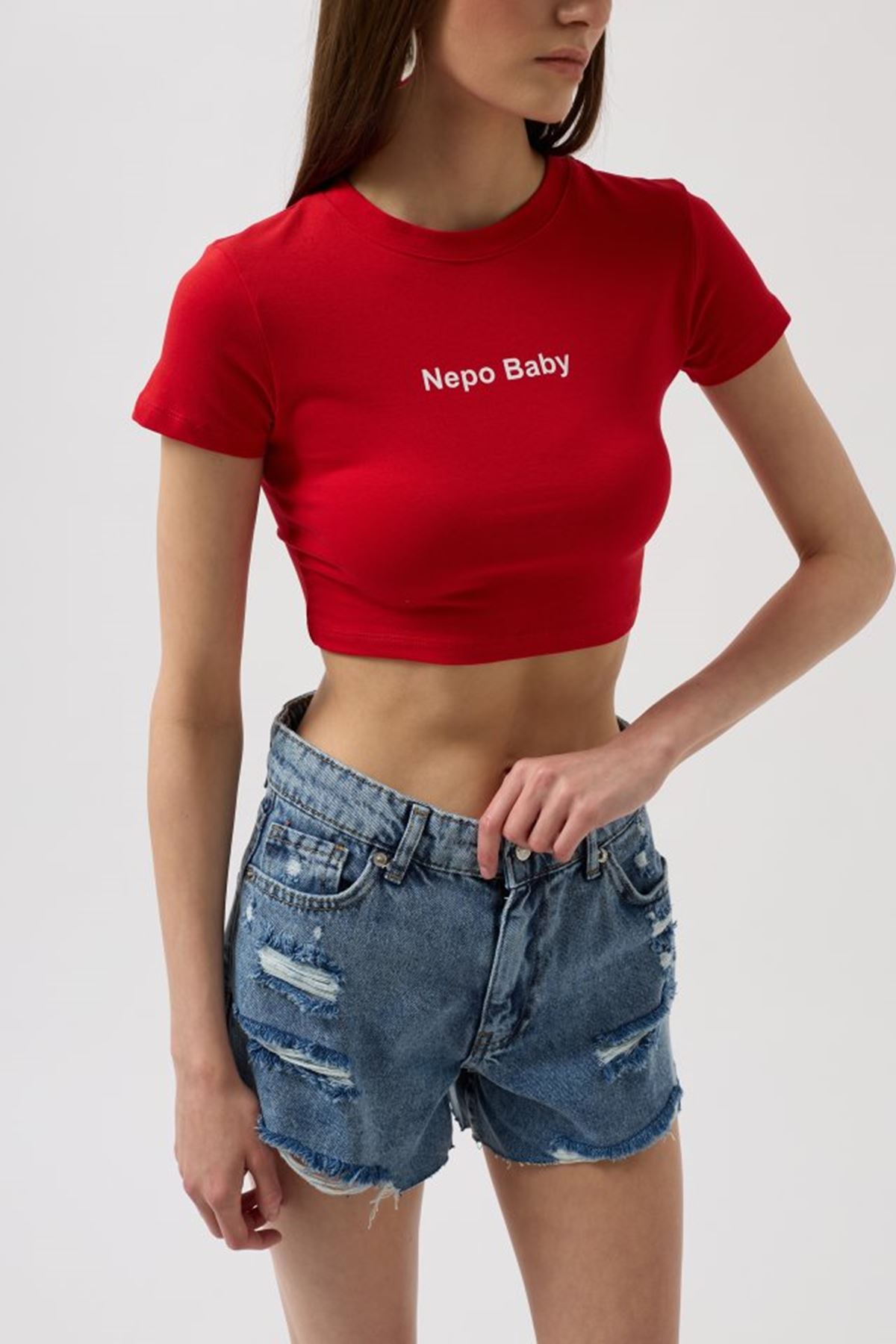 Nepo Baskılı Crop T-Shirt