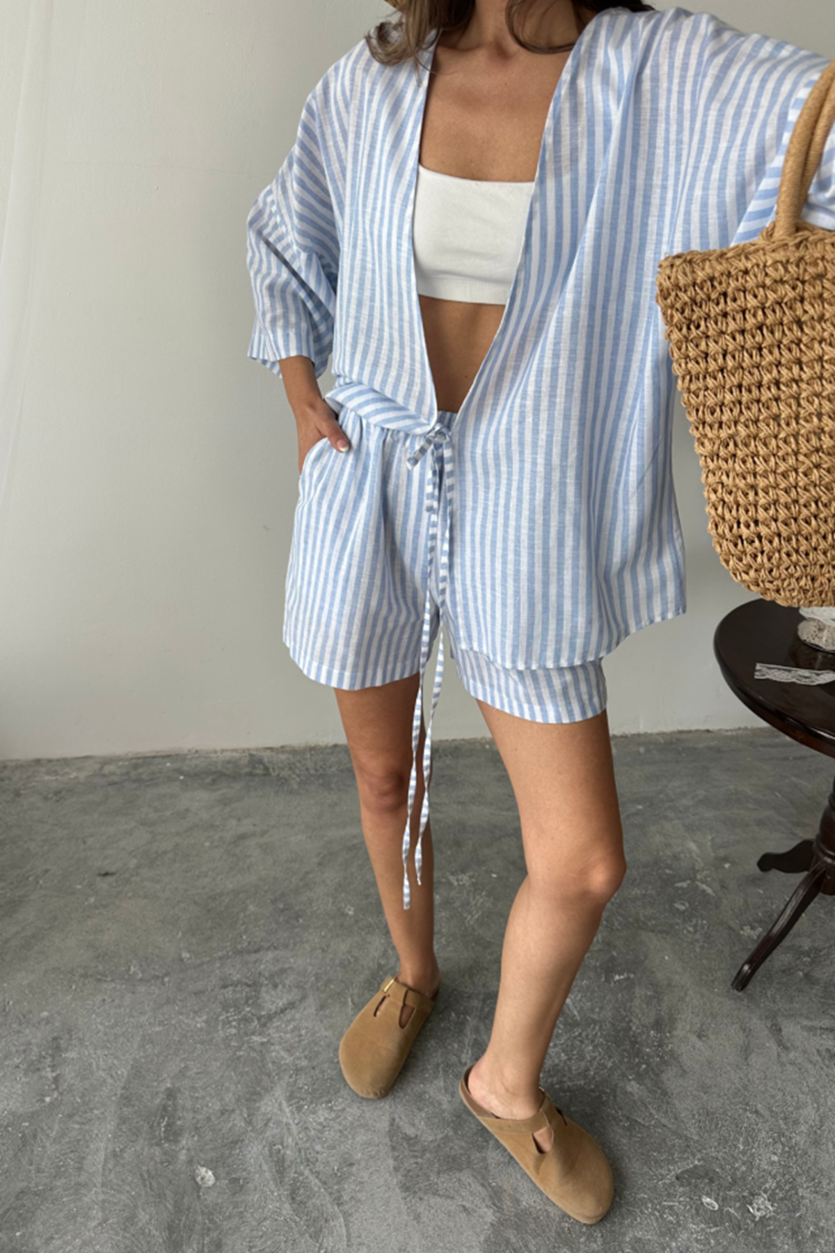 ÇİZGİLİ TUNİK -ŞORT TAKIM - Mavi
