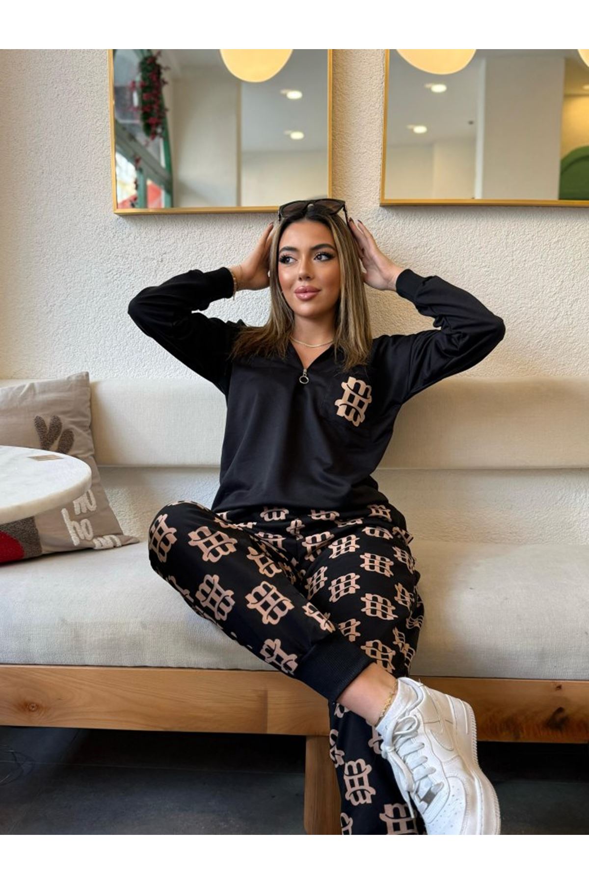 Kadın Uzun Kollu Iki Iplik Kumaş Fermuar Ve Cep Detay Kapüşonlu Ikili Takım