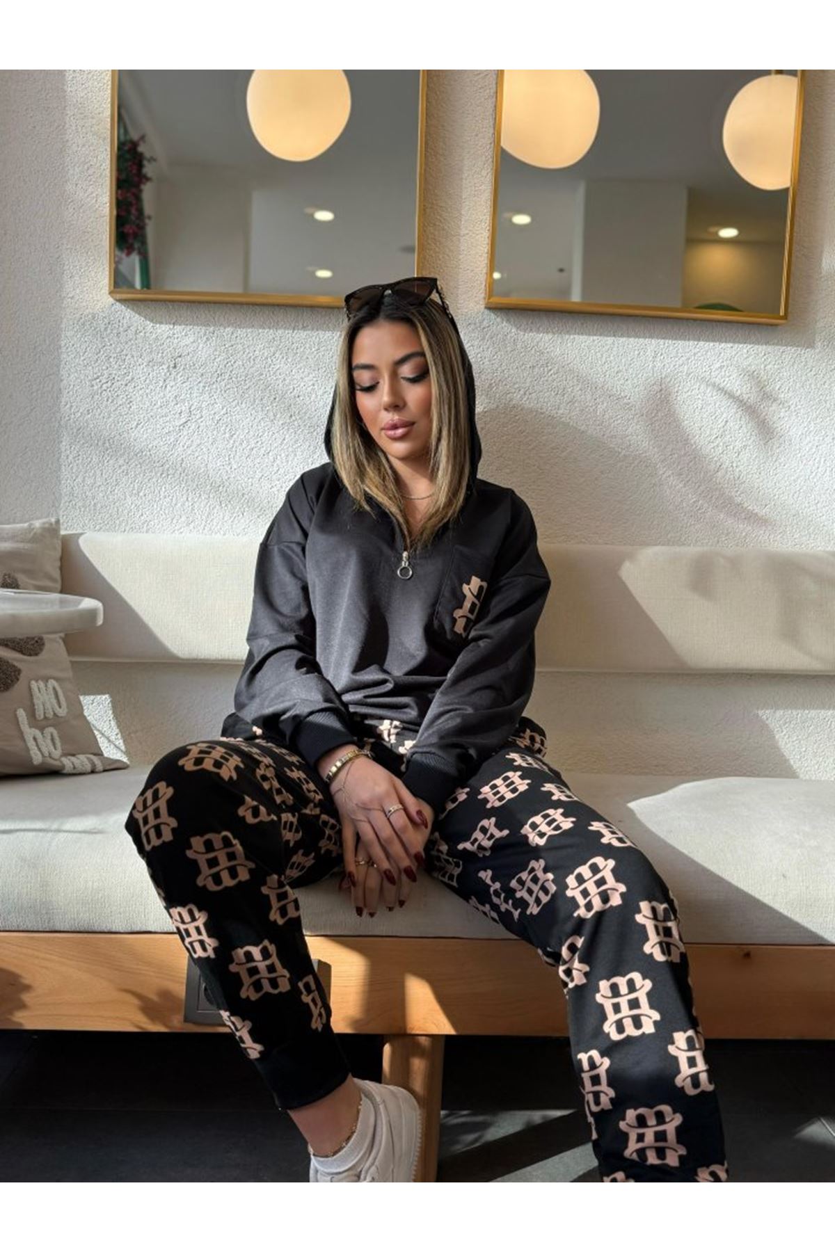 Kadın Uzun Kollu Iki Iplik Kumaş Fermuar Ve Cep Detay Kapüşonlu Ikili Takım