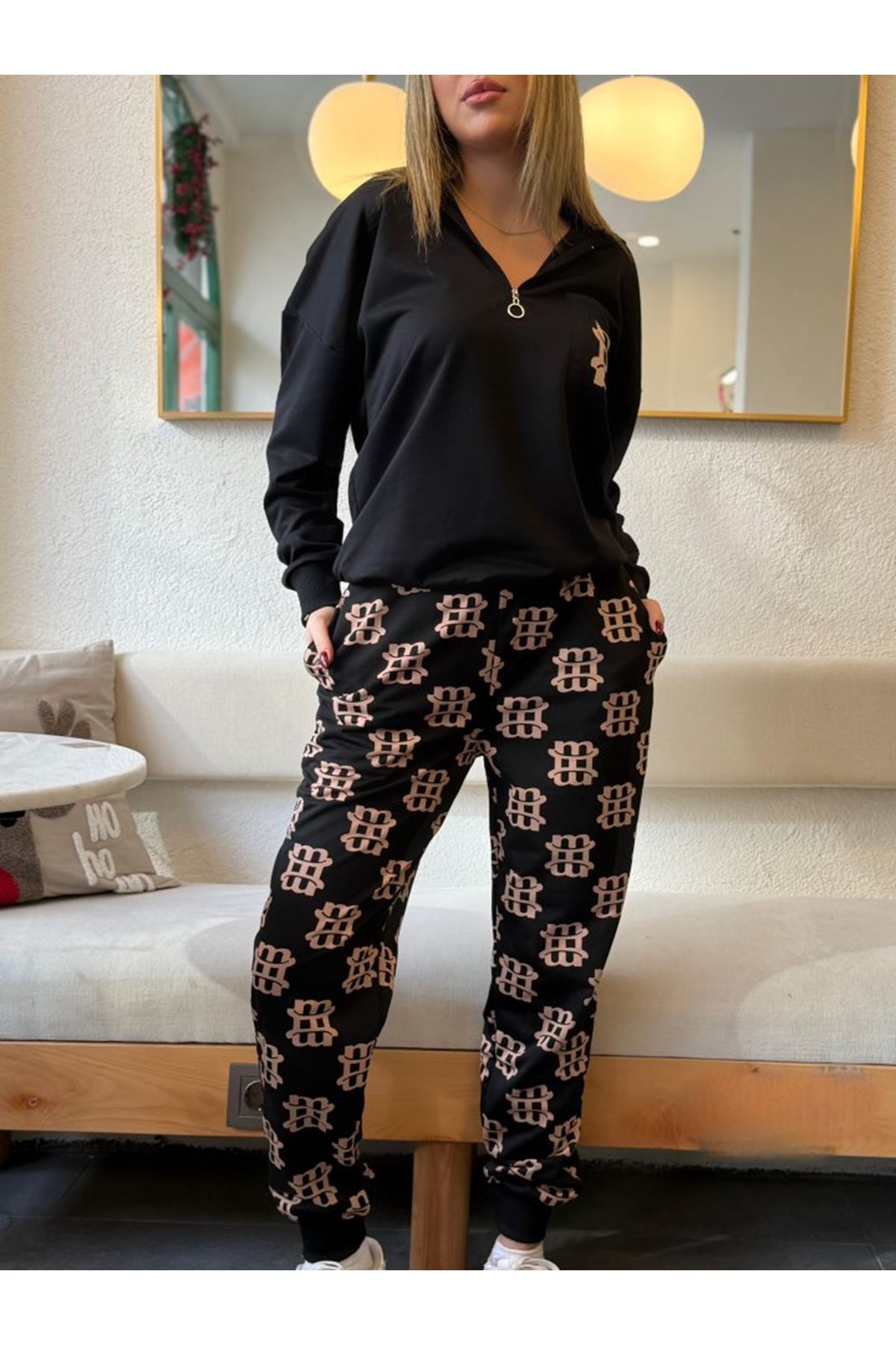 Kadın Uzun Kollu Iki Iplik Kumaş Fermuar Ve Cep Detay Kapüşonlu Ikili Takım